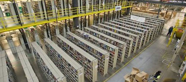 aerial view of shelving units inside a plant